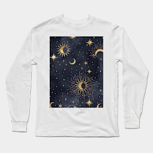 Celestial Starry Sky Gold Moon Long Sleeve T-Shirt